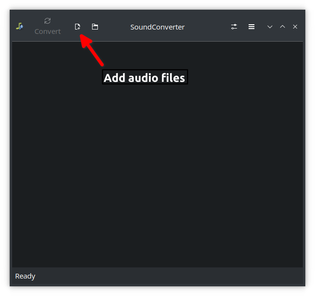 SoundConverter main window with options to add files or folders for conversion